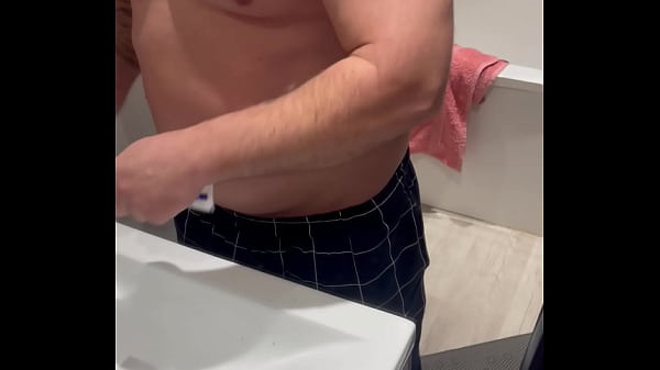 Stepmom coming in bathroom when he’s stepson brush teeth and she make him crazy and suck he’s big dick and after he fuck her hard and finish on her tits all sperm