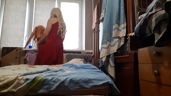 Blonde Stepmom Seduces Redhead Stepdaughter and Fucks Her While Her Husband Takes a Shower